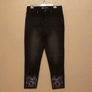DG2 Diane Gilman Embellished Jeans Black Stretch Zip 5-pockets Women's Size 10T